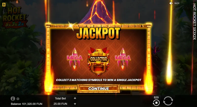 Hot Rocket 5x 3x 2x - εκκίνηση Jackpot Spins με πύραυλο-συλλέκτη στο κέντρο