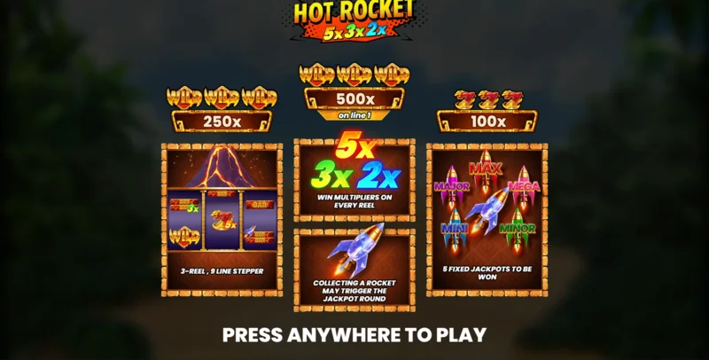 Hot Rocket 5x 3x 2x - κύριο μενού με τροχούς και κουμπί εκκίνησης