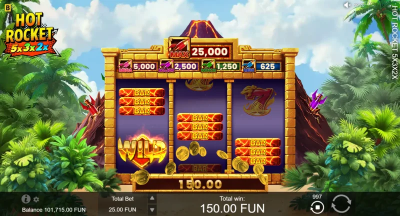 Hot Rocket 5x 3x 2x - νίκη με τριπλό Wild στην πρώτη γραμμή πληρωμής